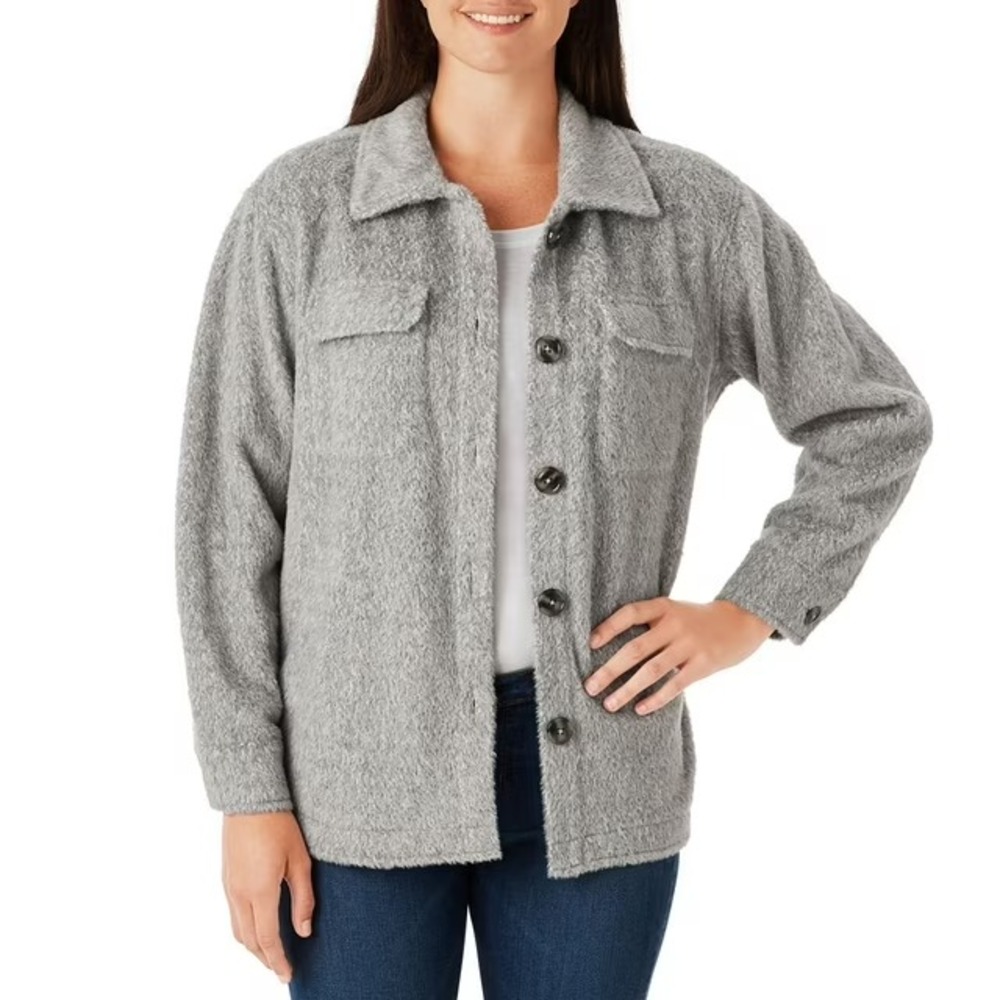 NWT Member's Mark Ladies Plush Shirt Jacket Size Medium Gray